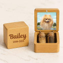 Personalised Wooden Dog Memorial Keepsake Box with 2 Glass Vials for Ashes & Fur Storage - Persnalised with Photo, Name & Dates