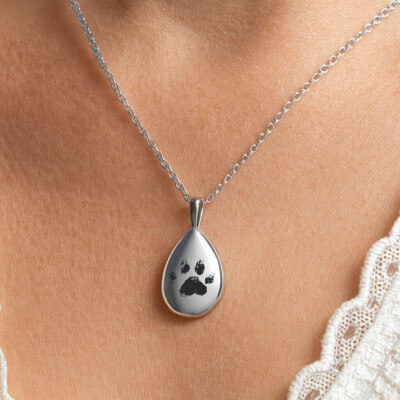 Personalised Dog Memorial Teardrop Urn Necklace...