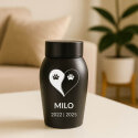 Personlig hundurna i rostfritt stål med namn, datum & tassdesign med yin & yang