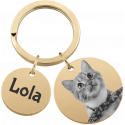 Personlig, rund hund-nyckelring med 2 berlocker — Graverad med foto, namn & datum