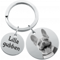 Personlig, rund hund-nyckelring med 2 berlocker — Graverad med foto, namn & datum
