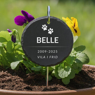 Personlig, rund gravmarkör för hund med...