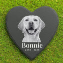 Personalised Heart Dog Grave Marker with Photo – Slate Pet Memorial Garden Plaque with Name & Dates