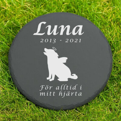 Personlig, rund gravmarkör för hund —...
