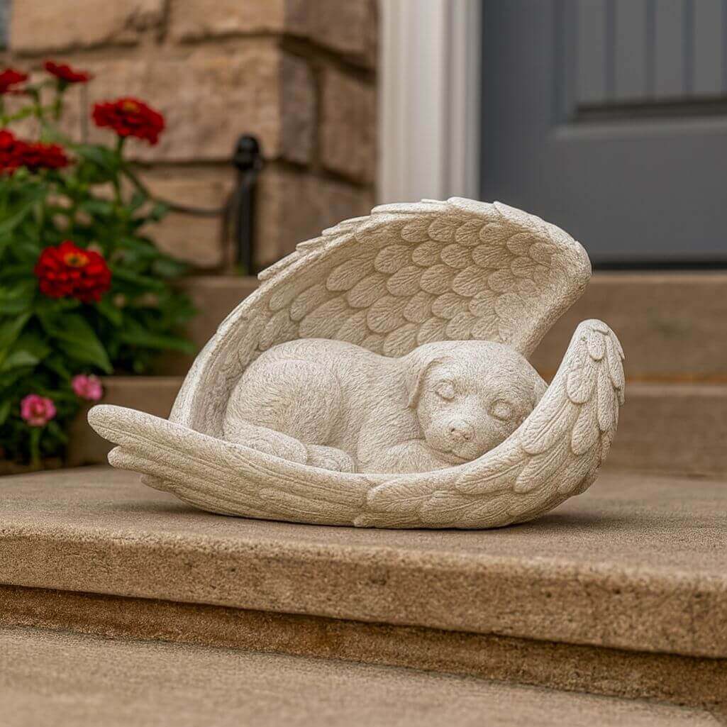 Angel Dog Memorial Stone – Weatherproof Resin Grave Marker for Dogs, Thoughtful Garden Tribute & Memorial Gift